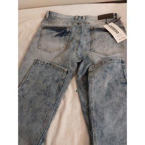 AITITIA Men's Biker Zipper Deco Washed Straight Fit Jeans 32 W